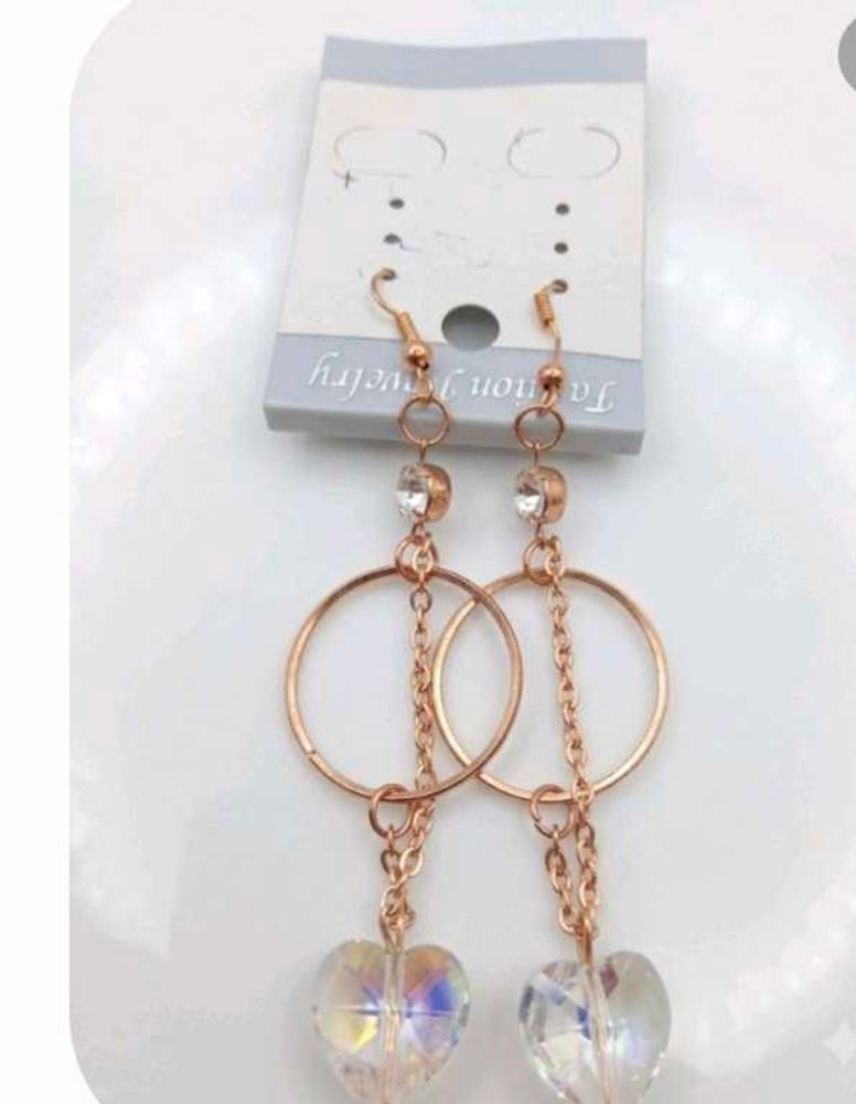 Rose Gold Hoop Heart Drop Earrings