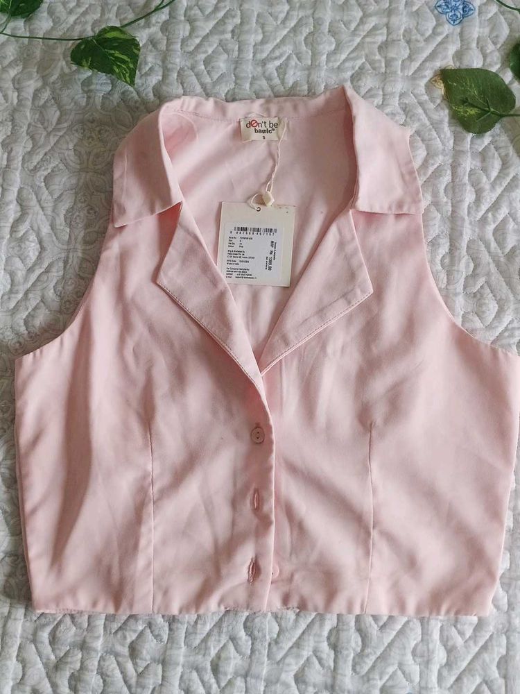 Pink Button-Up Crop Top