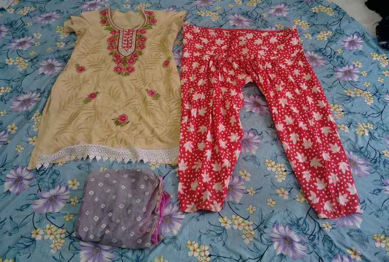 Embroidered Kurta Set with Pants &amp; Dupatta