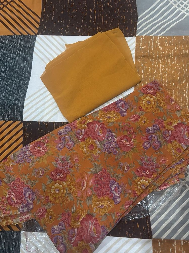 Beautiful Orange Floral Dress Material
