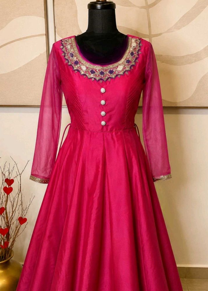 red pink anarkali for wedding