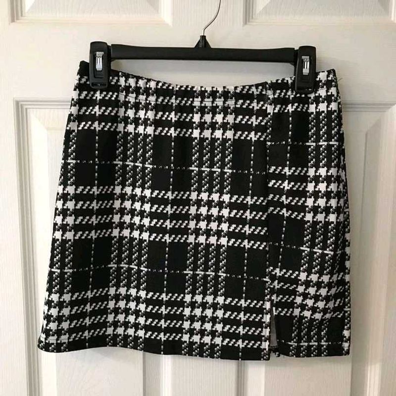 Plaid Mini Skirt with Slit