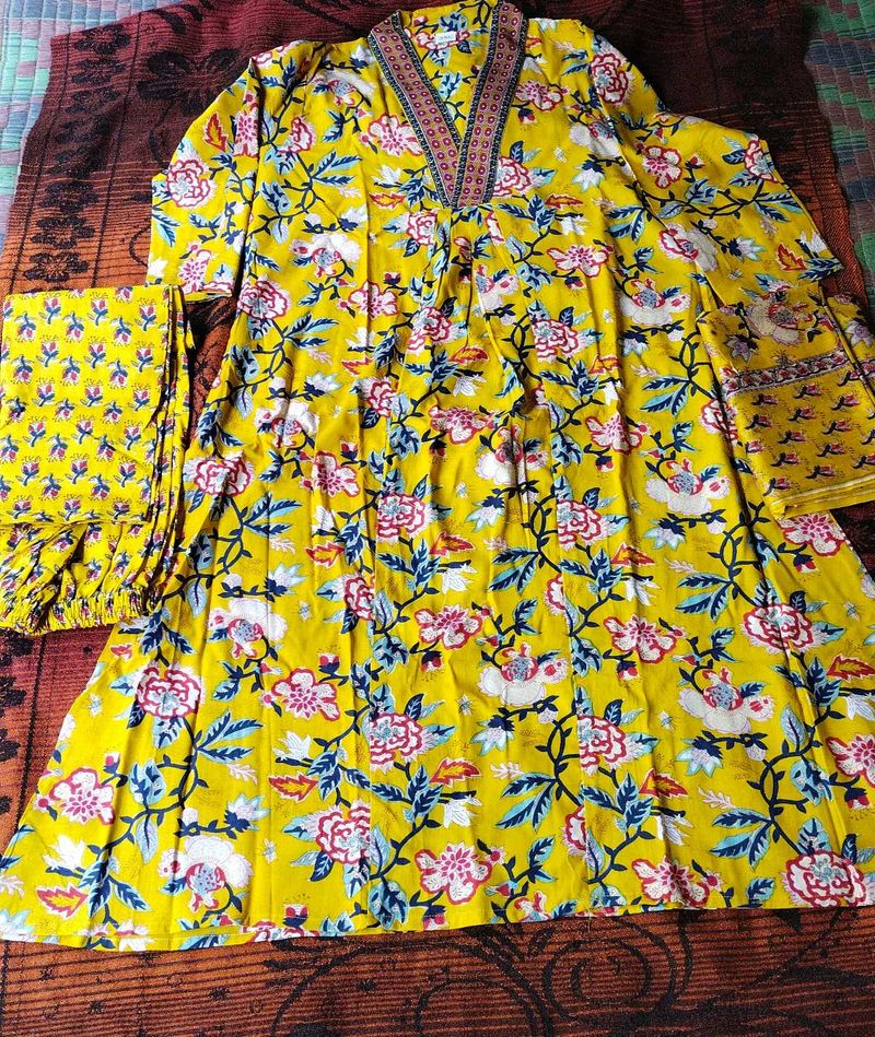 Vibrant Yellow Floral Kurta Set