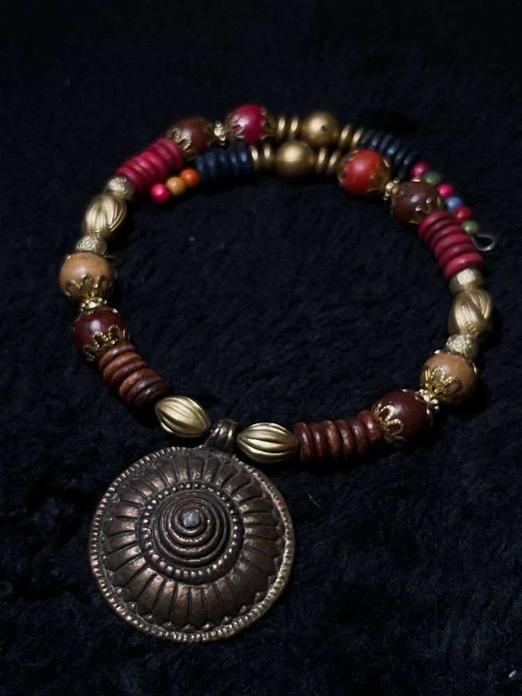 vintage Boho Beaded Necklace with Pendant