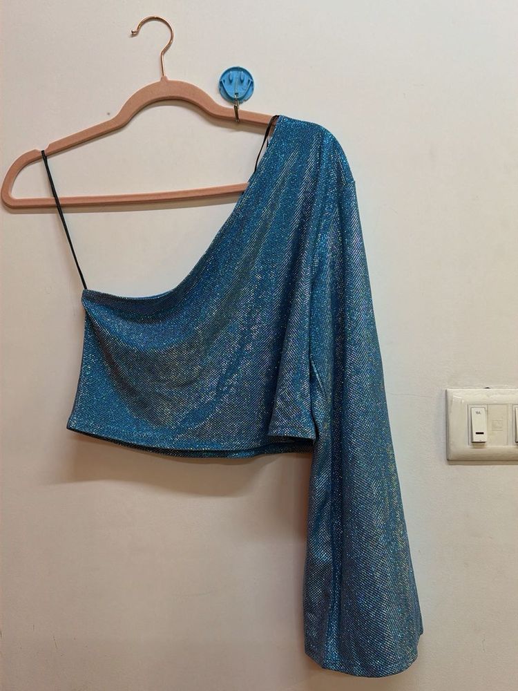 Sparkly One-Sleeve Crop Top