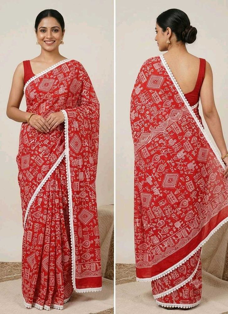 Vibrant Red Ethnic Printed Saree