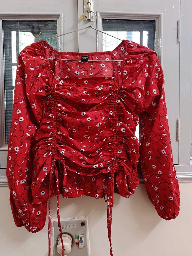 Red Floral Print Top