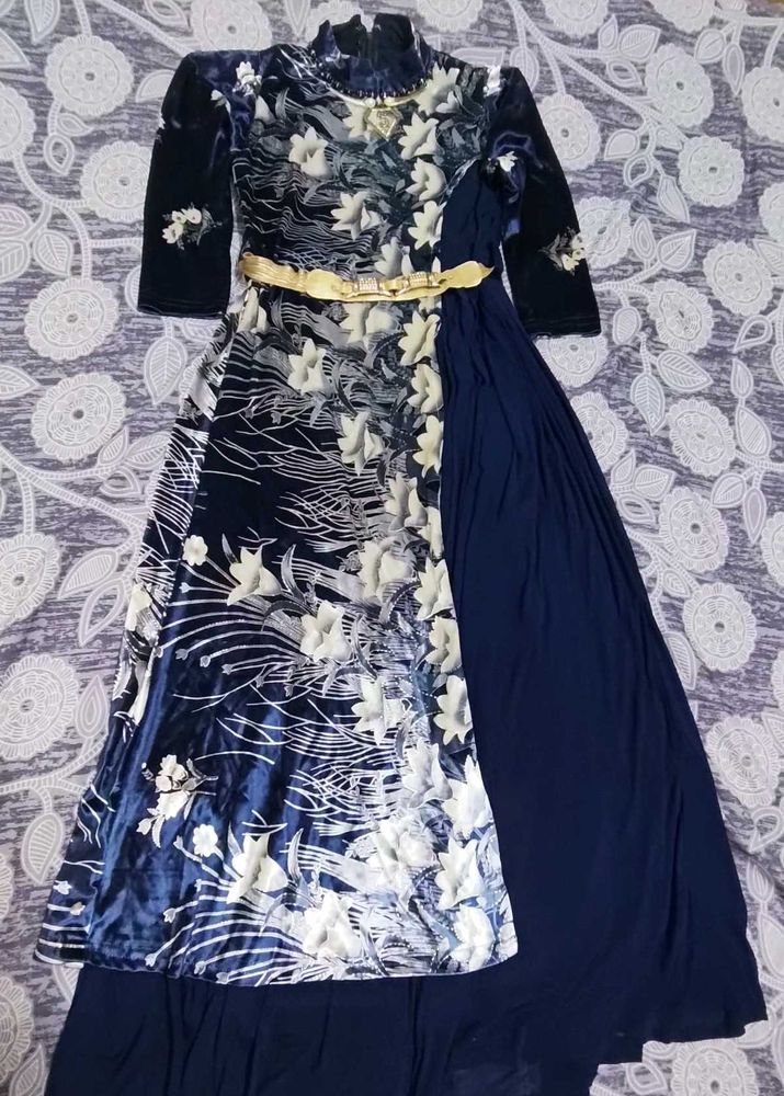Elegant Floral Print Ethnic Gown