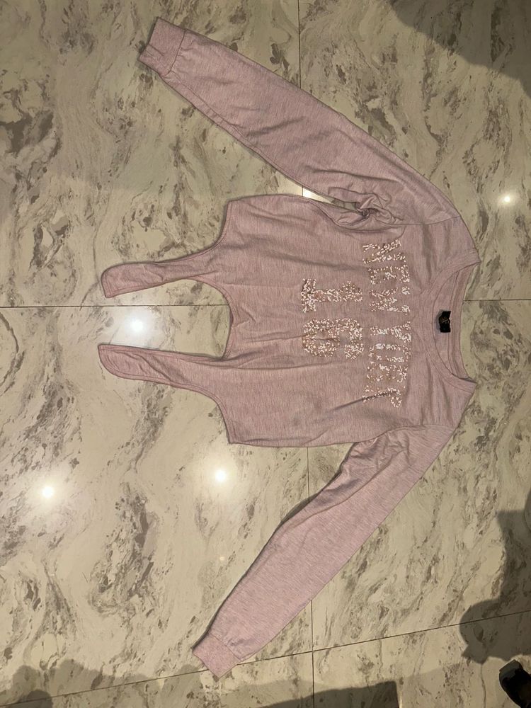 Cute Pink Sequin Detail Long Sleeve Top