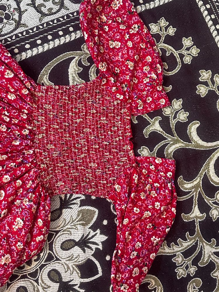Red Floral Midi Dress