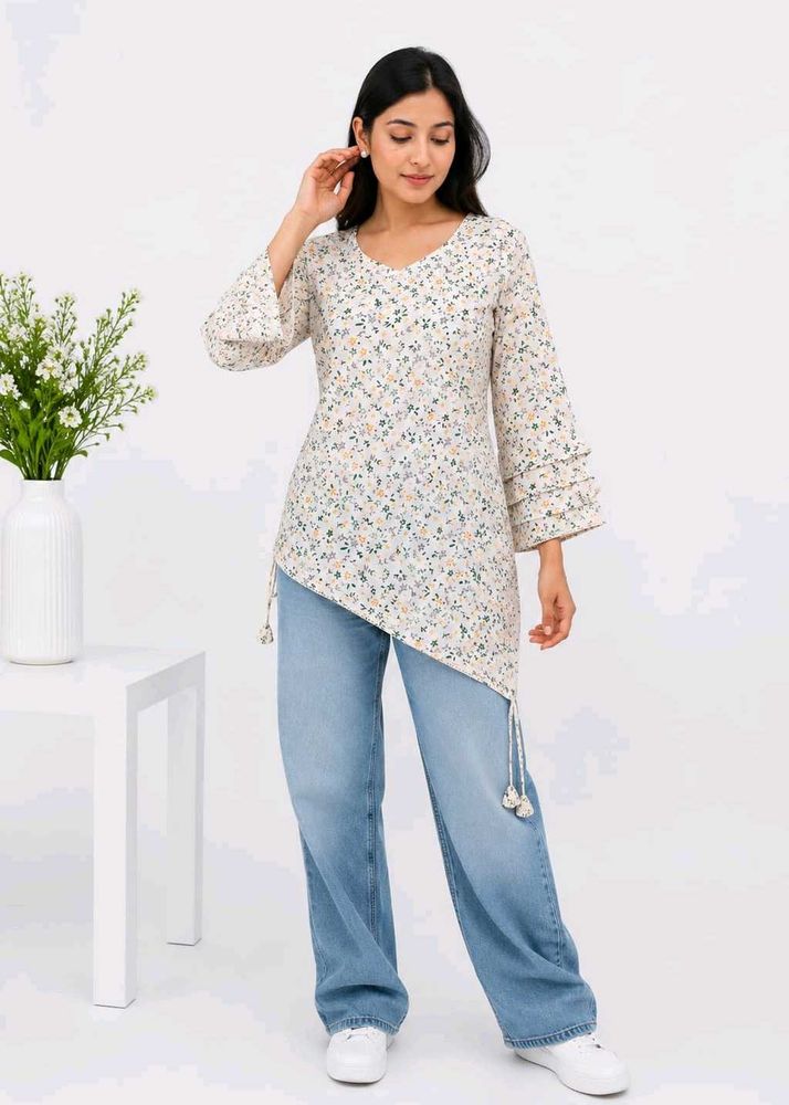 Floral Print Asymmetrical Tunic Top
