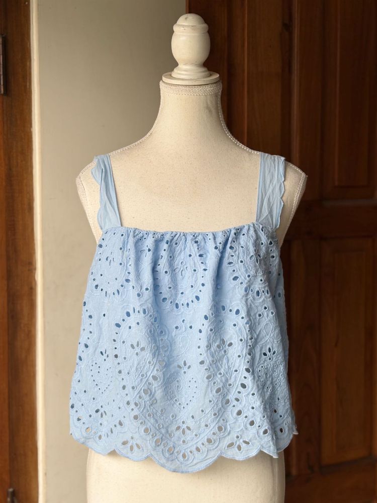H&amp;M Blue Eyelet Crop Top