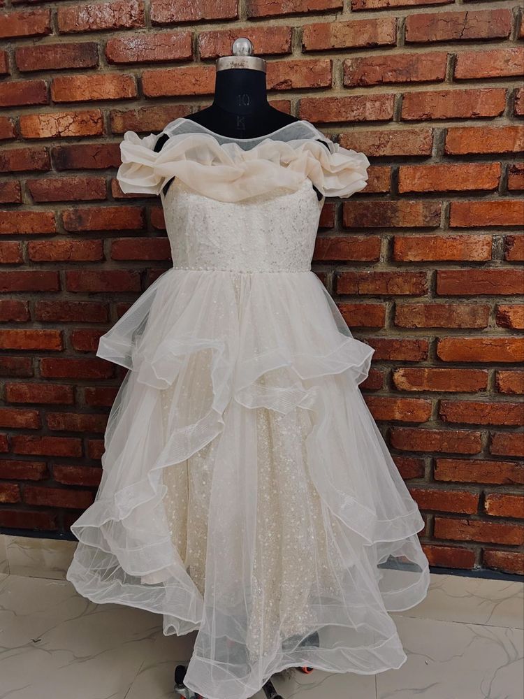 White Ruffled Gown for Special Occasions