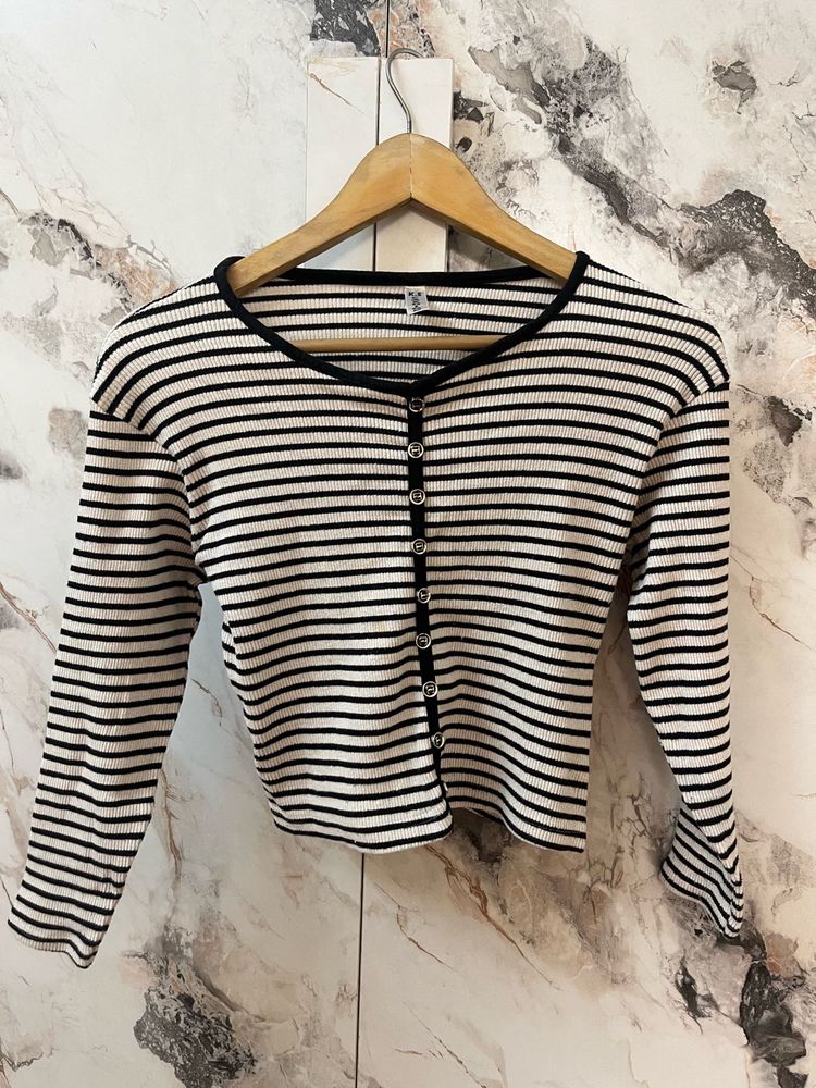 Striped Long Sleeve Crop Top