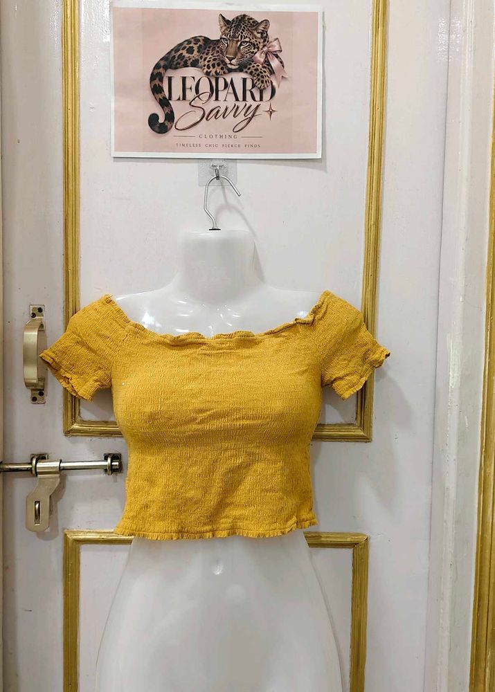 Yellow Smocked Off-Shoulder Top