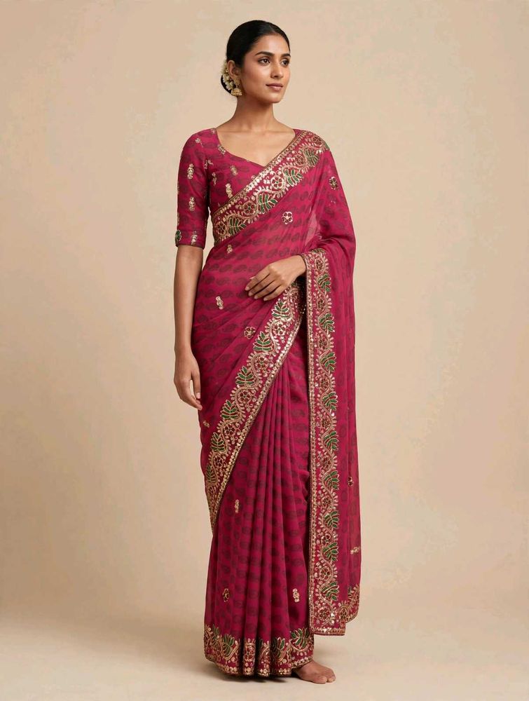 Magent Embroidered Saree