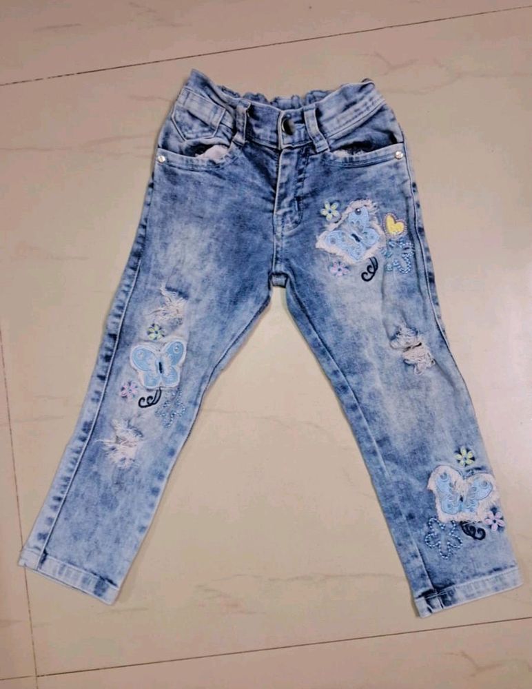 Girls Embroidered Denim Jeans
