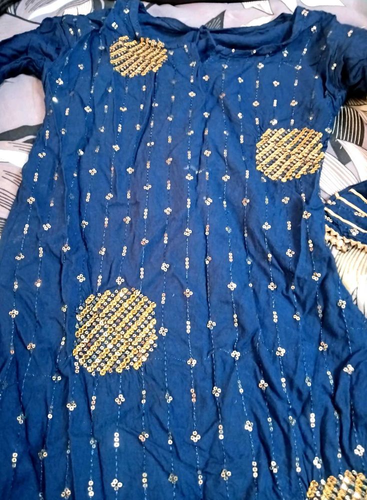 Blue Sequined Kurta Suit Set