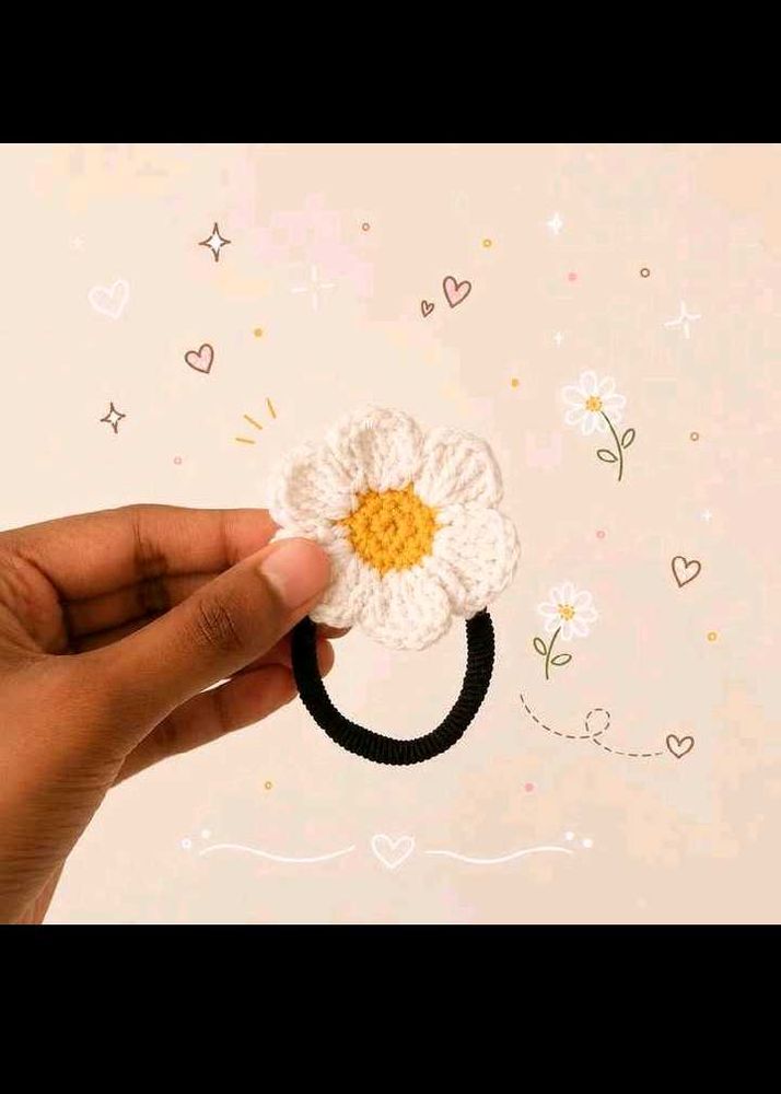 Handmade Crochet Daisy Hair Tie