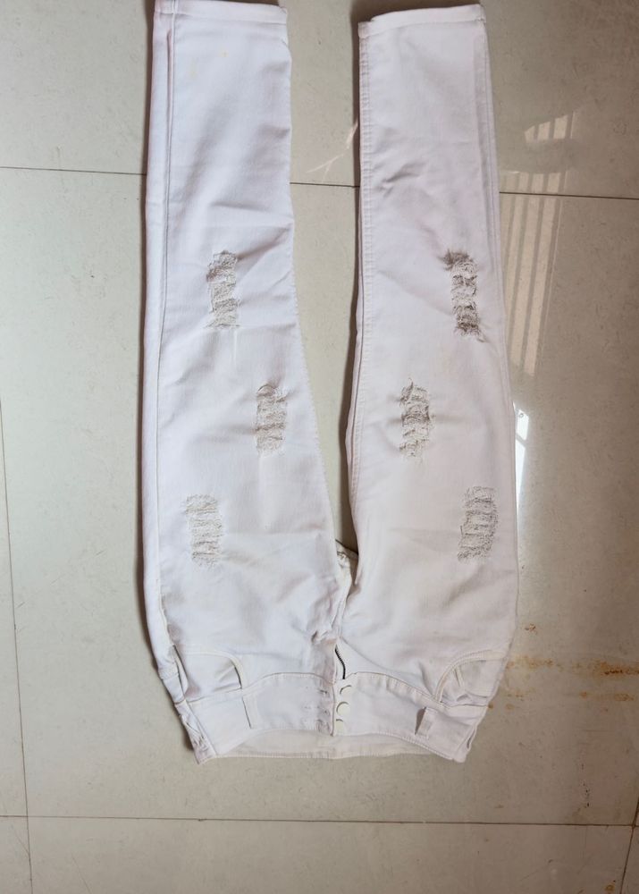 Distressed White Denim Jeans