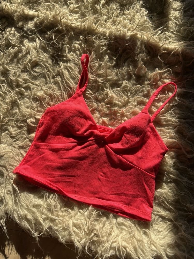 Coral Twist Front Crop Top