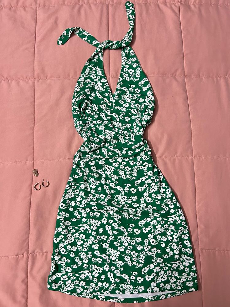 Halter Neck Floral Mini Dress