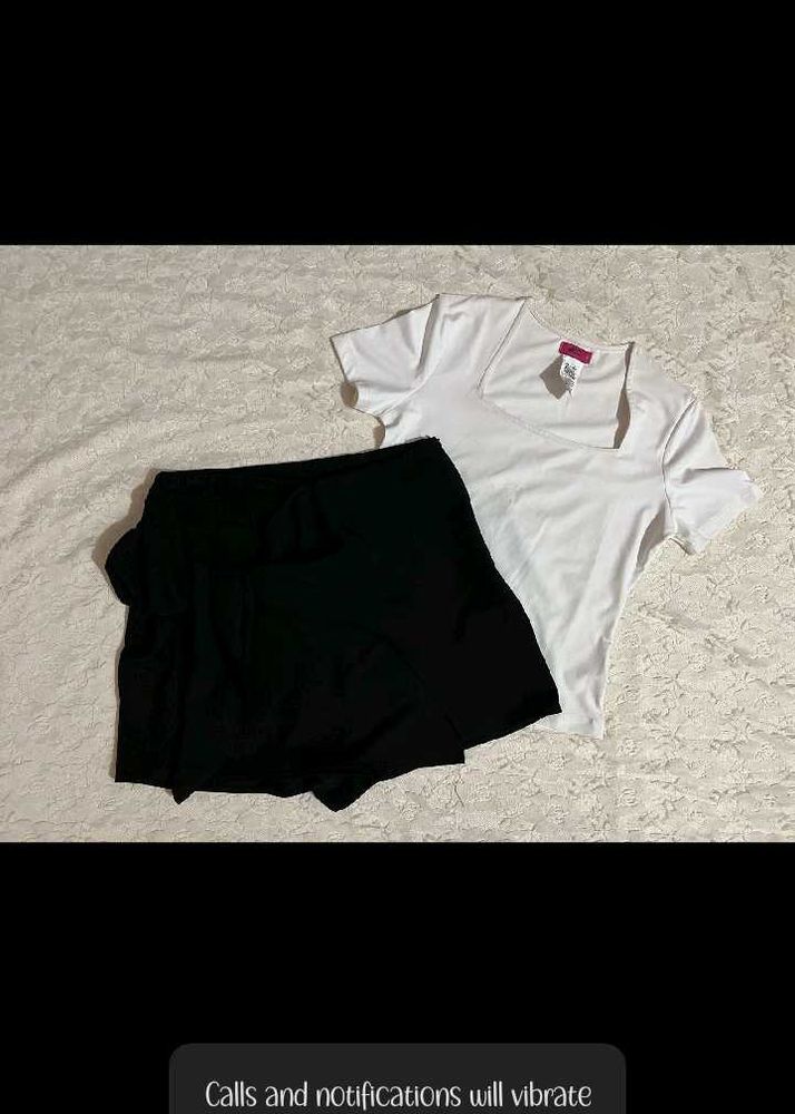Classic White Top and Black Skirt Set
