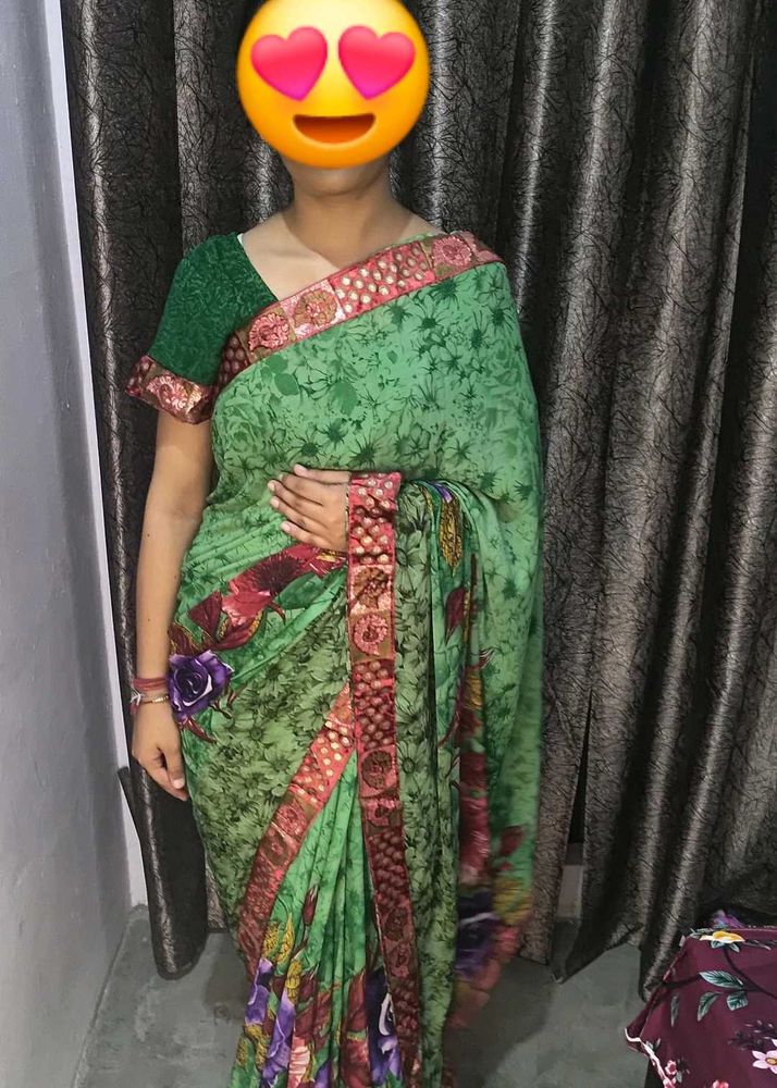 Beautiful Green Floral Print Saree