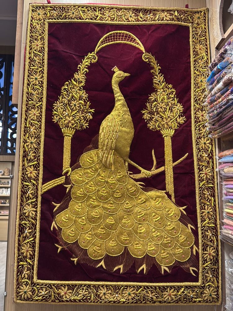 Embroidered Peacock Velvet Wall Hanging Zardozi