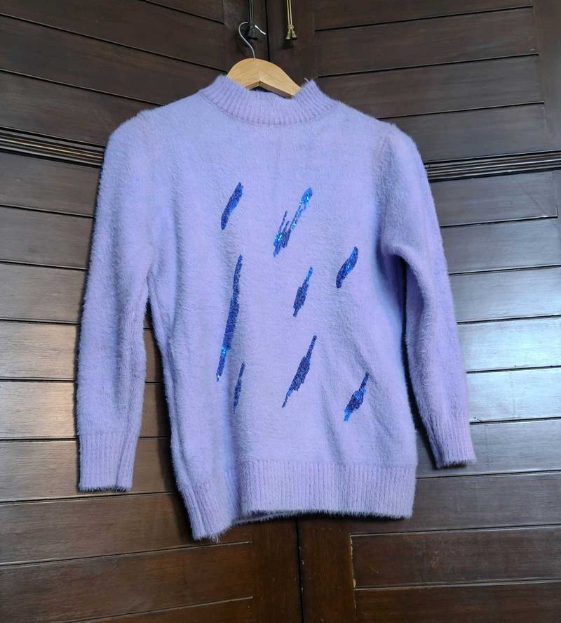 Women Lavender Sequin design Knit Sweater