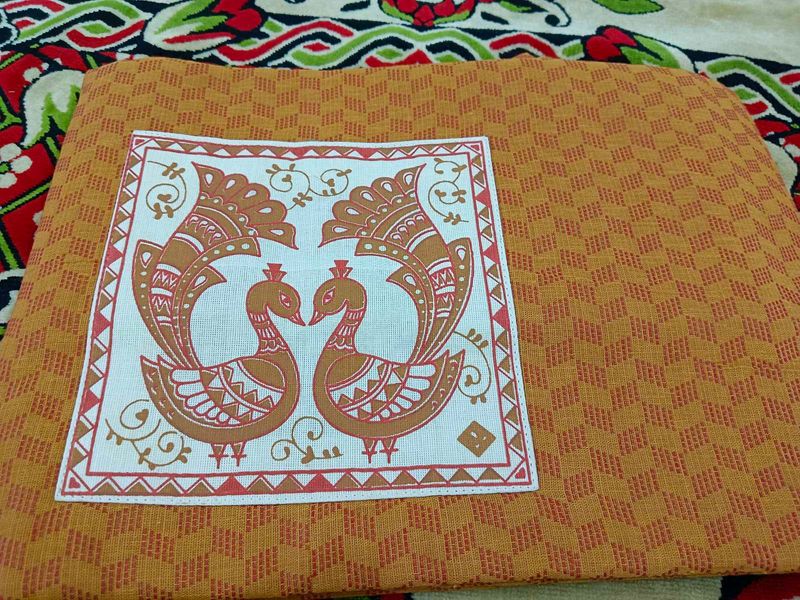 Peacock patchwork attached dress material