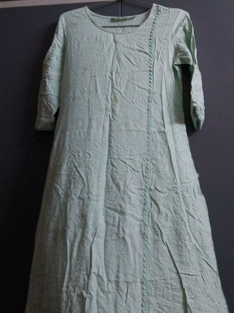 Light Blue Striped Kurta with Silver Detail