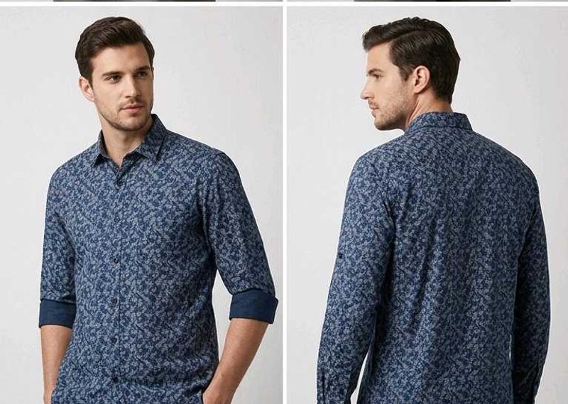 Men's Blue Printed Full Sleeve Shirt