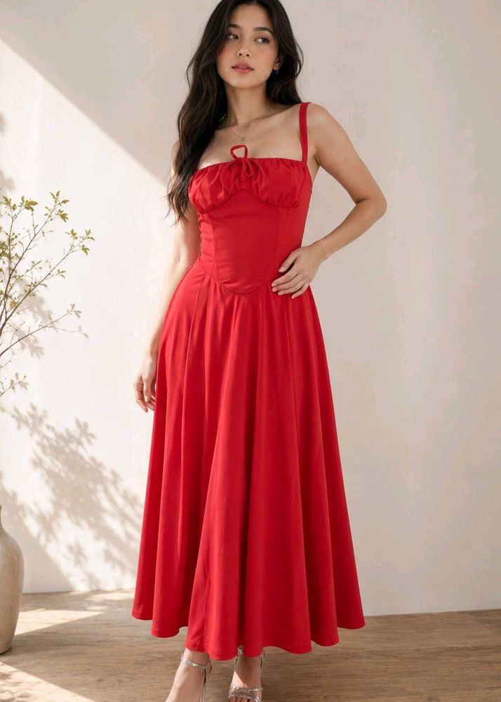 Stunning Red Fit &amp; Flare Midi Dress