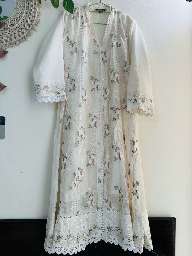 Off white pakistani front openA-line Suit pant set
