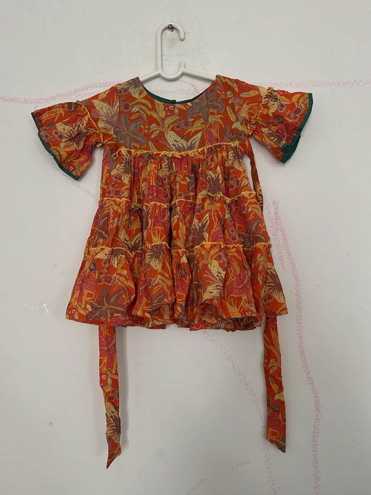 Orange Floral Tiered Dress