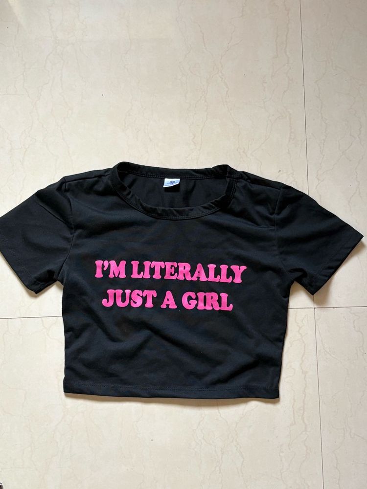Black "Just a Girl" Cropped Tee