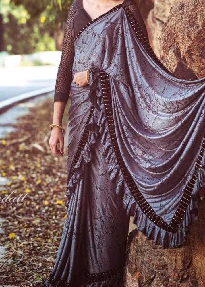 Ruffel Gray Party Wear Saree