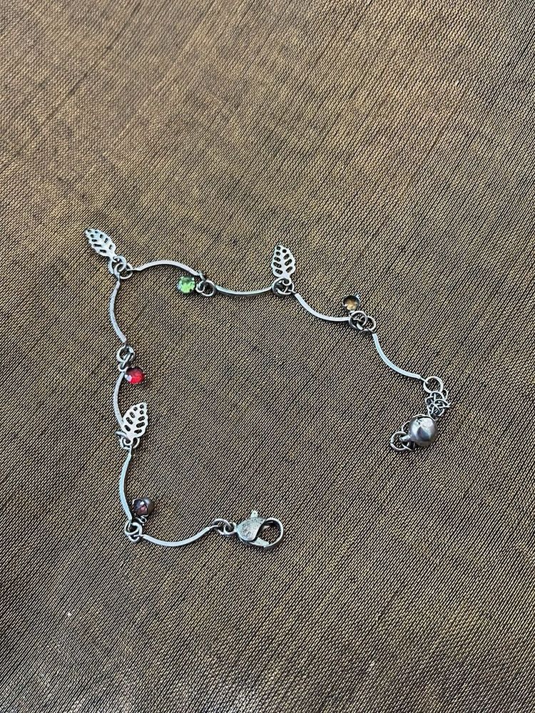 Silver Bracelet with Leaf Charms &amp; Beads
