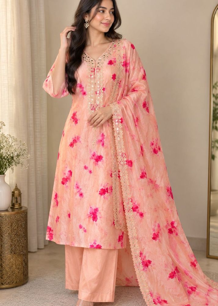 Elegant Floral Print Kurta Set with Dupatta