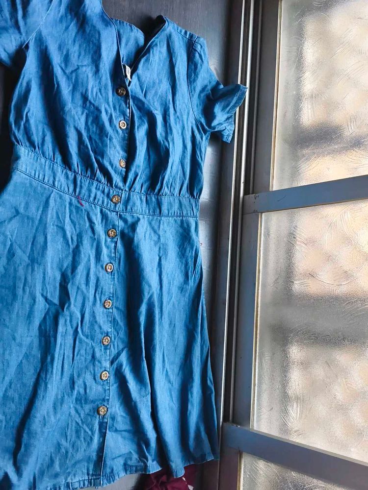 Denim Button-Down Mini Dress