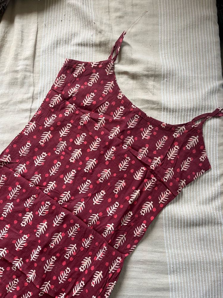 Boho Maroon Leaf Print Maxi Sundress