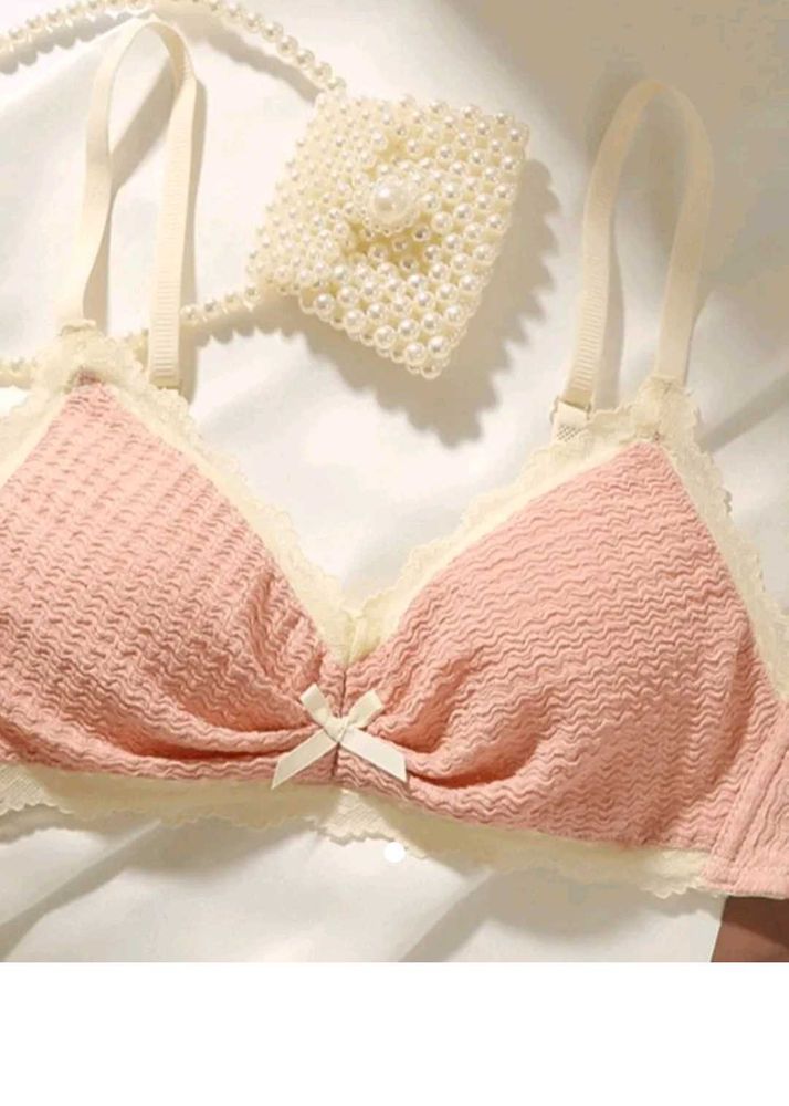 Charming Pink Lace Trim Bra