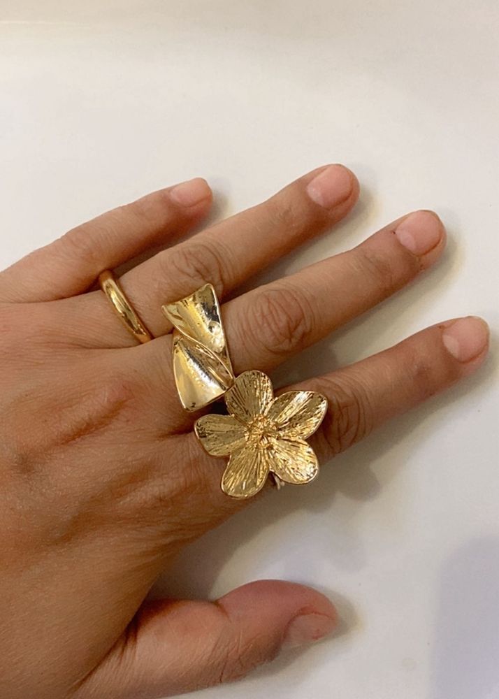 anti tarnish Gold Flower Statement Ring set