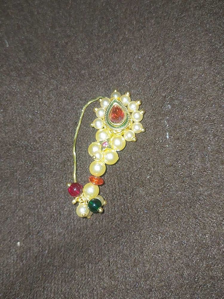 Ethnic Kundan Nath with Pearls