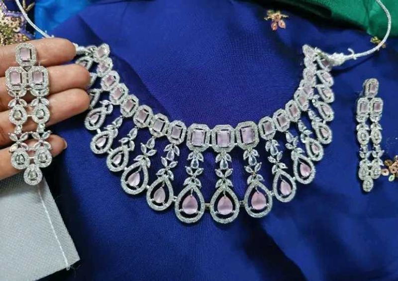 Pink &amp; Silver American Diamonds Jewelry Set