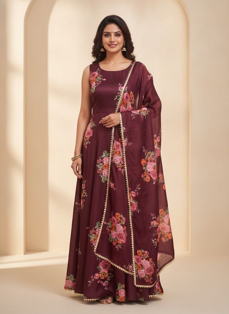 Floral Print gown with dupatta. bust Size 40in.