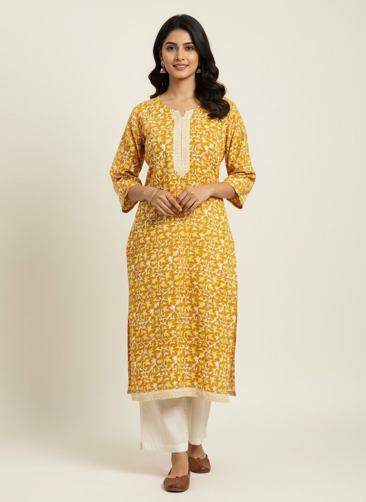 Musturd Printed Kurti For Girl Or Women 42 Bust
