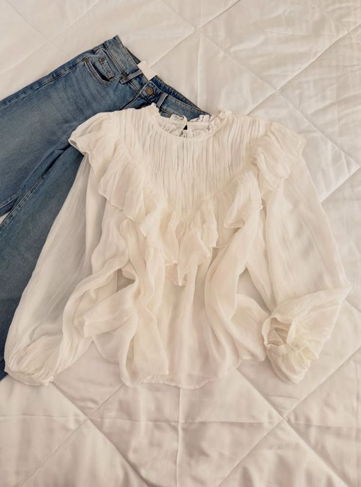 Elegant White Ruffle Blouse