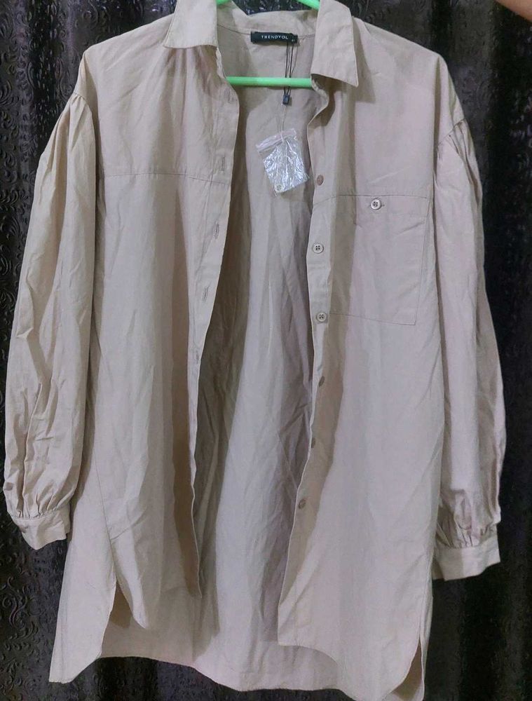 Oversized Beige Button-Up Shirt
